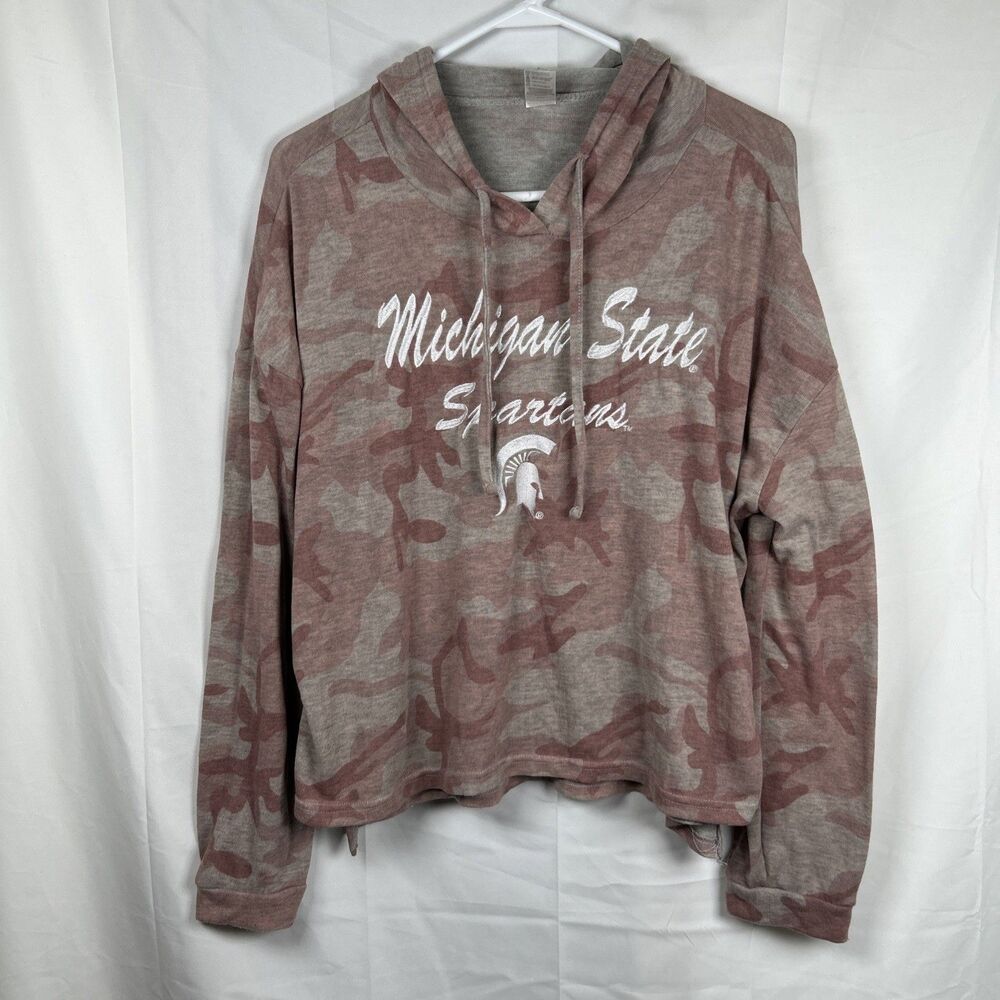 Sideline Apparel Michigan State Spartans Hoodie XL Pink Camo Lightweight Crop